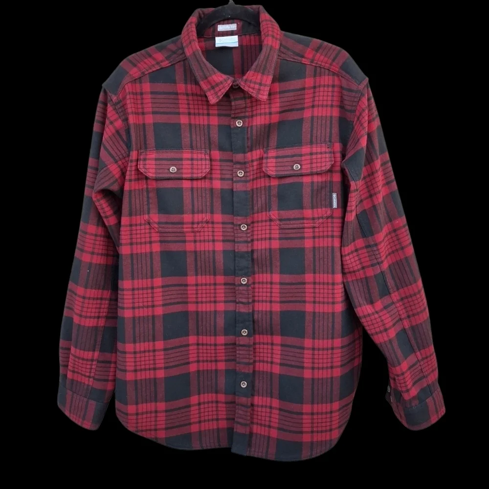 Columbia Sportswear Red Plaid Button-Up Long Sleeve Shirt Jacket  Men Size Large